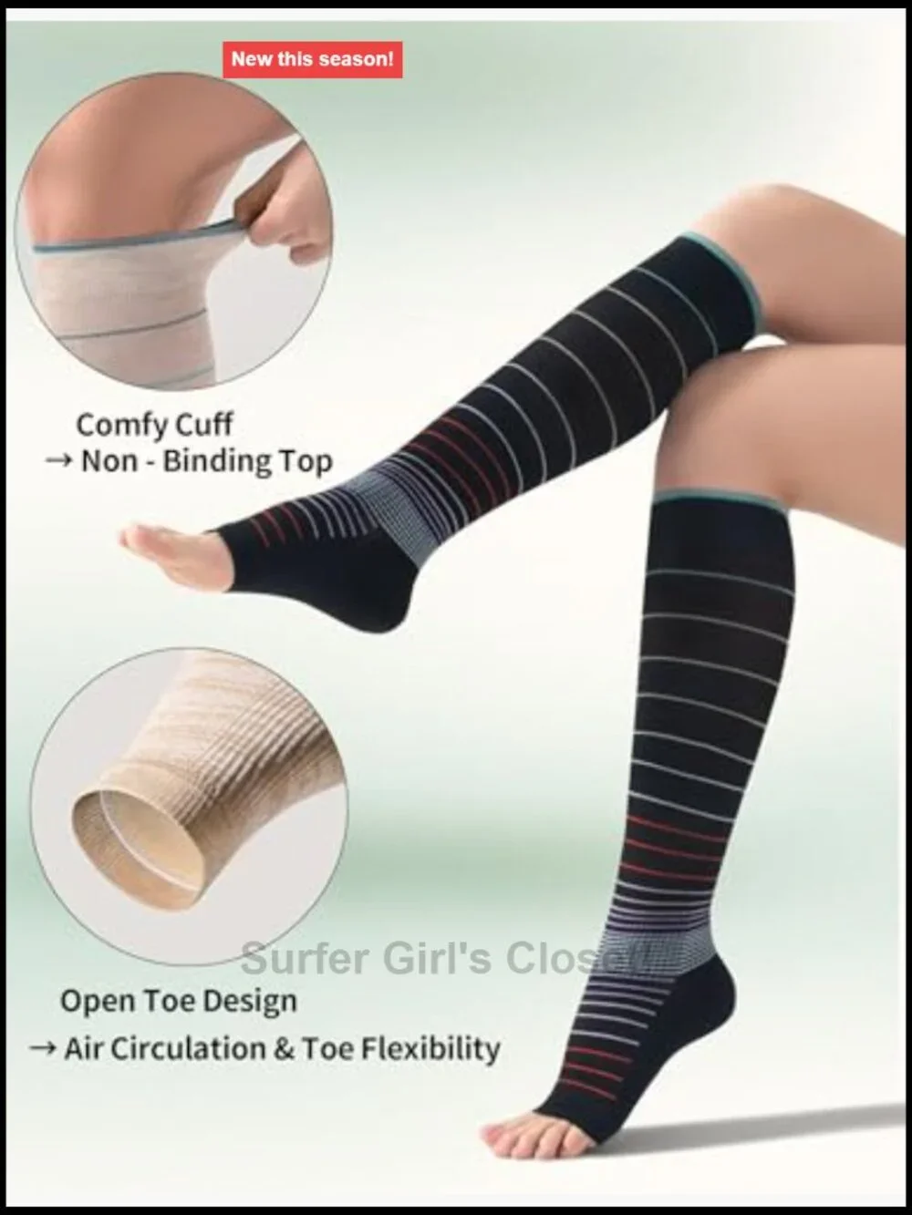 Bamboo Viscose Toeless Compression Socks 18-25 mmHg Women Men Size